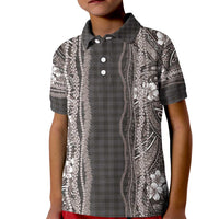 Hawaiian Art Flower Tribal with Lei Kid Polo Shirt Palaka Pattern Grayscale - Polynesian Pride