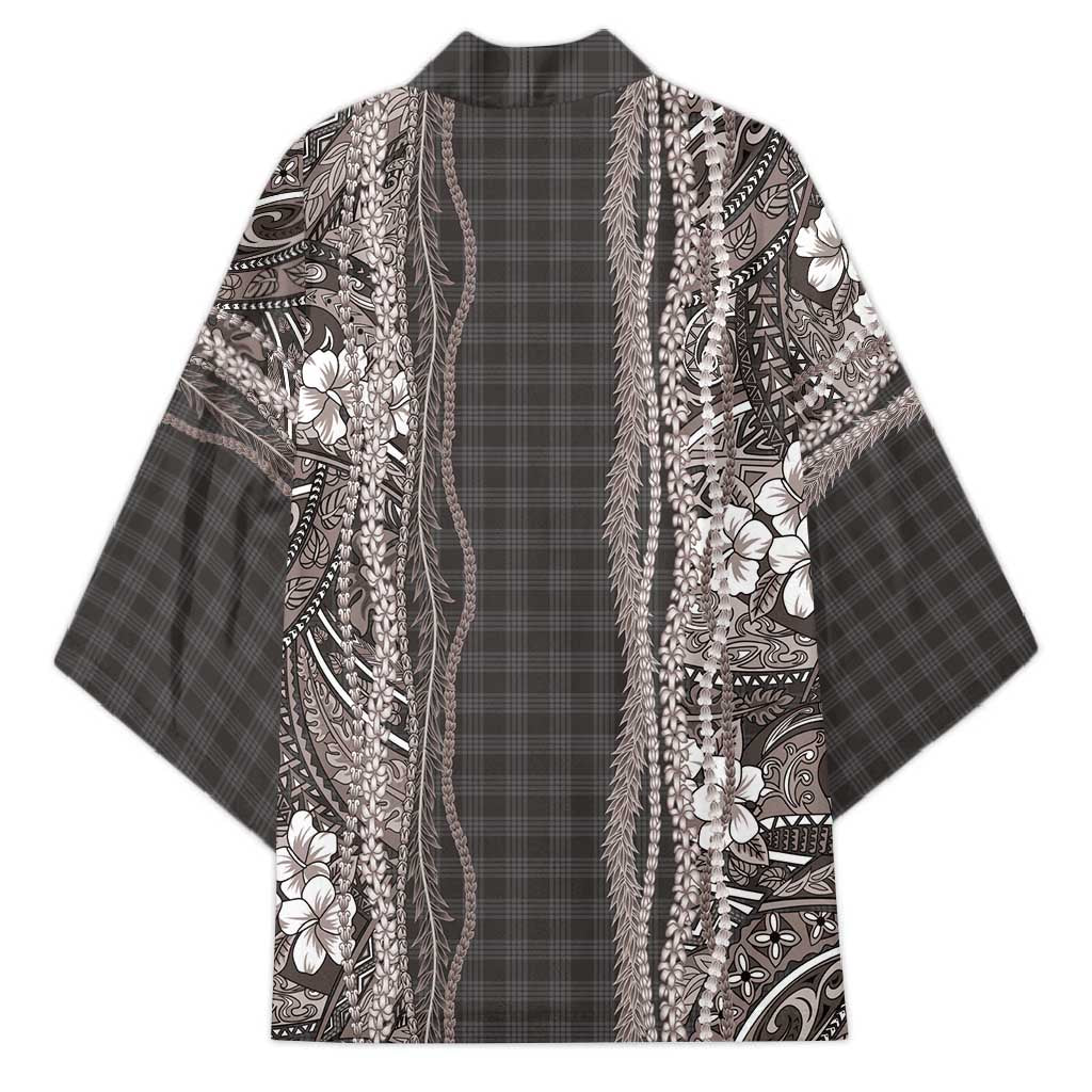 Hawaiian Art Flower Tribal with Lei Kimono Palaka Pattern Grayscale - Polynesian Pride
