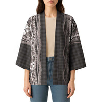 Hawaiian Art Flower Tribal with Lei Kimono Palaka Pattern Grayscale - Polynesian Pride