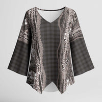 Hawaiian Art Flower Tribal with Lei Kimono Sleeve Blouse Palaka Pattern Grayscale LT03 Female Gray - Polynesian Pride