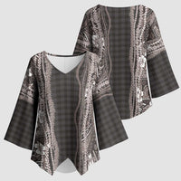 Hawaiian Art Flower Tribal with Lei Kimono Sleeve Blouse Palaka Pattern Grayscale LT03 - Polynesian Pride