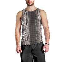Hawaiian Art Flower Tribal with Lei Men Tank Top Palaka Pattern Grayscale LT03 - Polynesian Pride