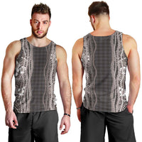 Hawaiian Art Flower Tribal with Lei Men Tank Top Palaka Pattern Grayscale LT03 - Polynesian Pride