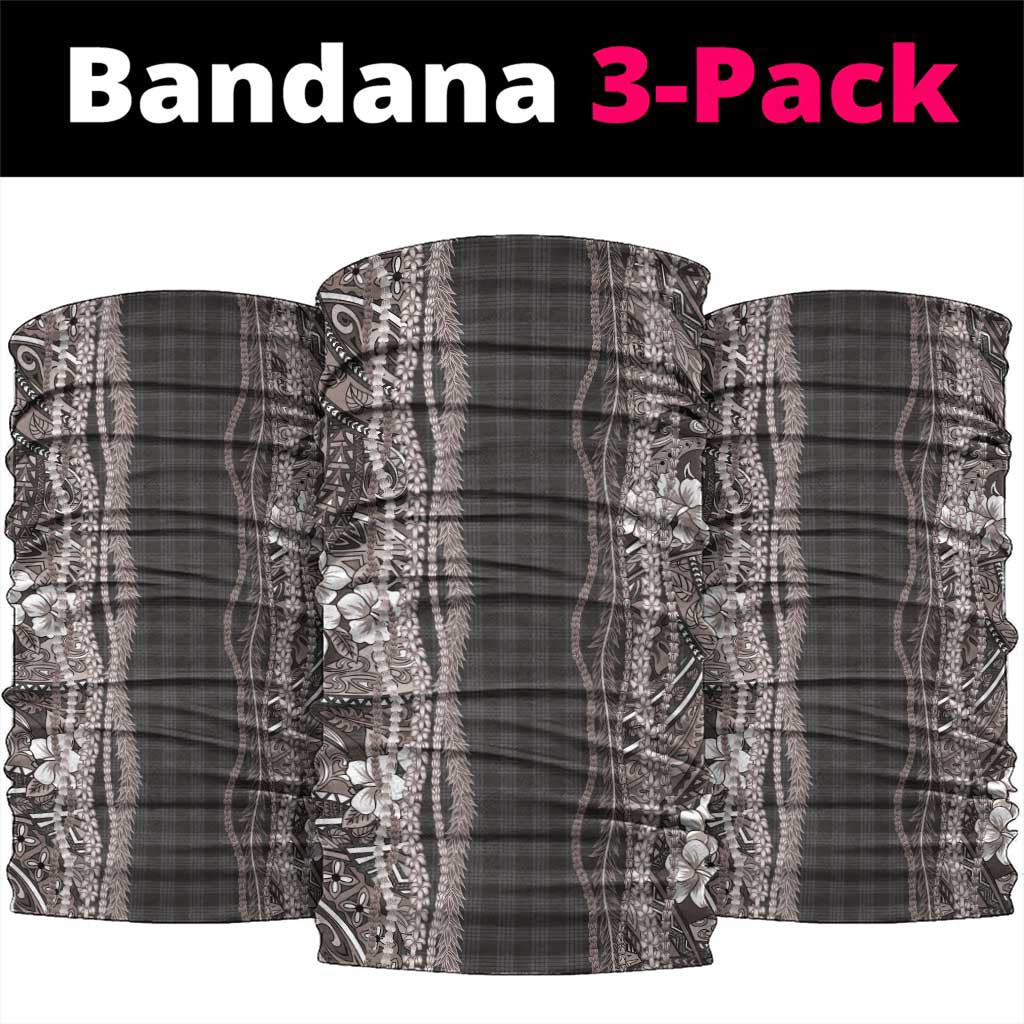 Hawaiian Art Flower Tribal with Lei Neck Gaiter Palaka Pattern Grayscale LT03 package One Size: 25*50cm Gray - Polynesian Pride