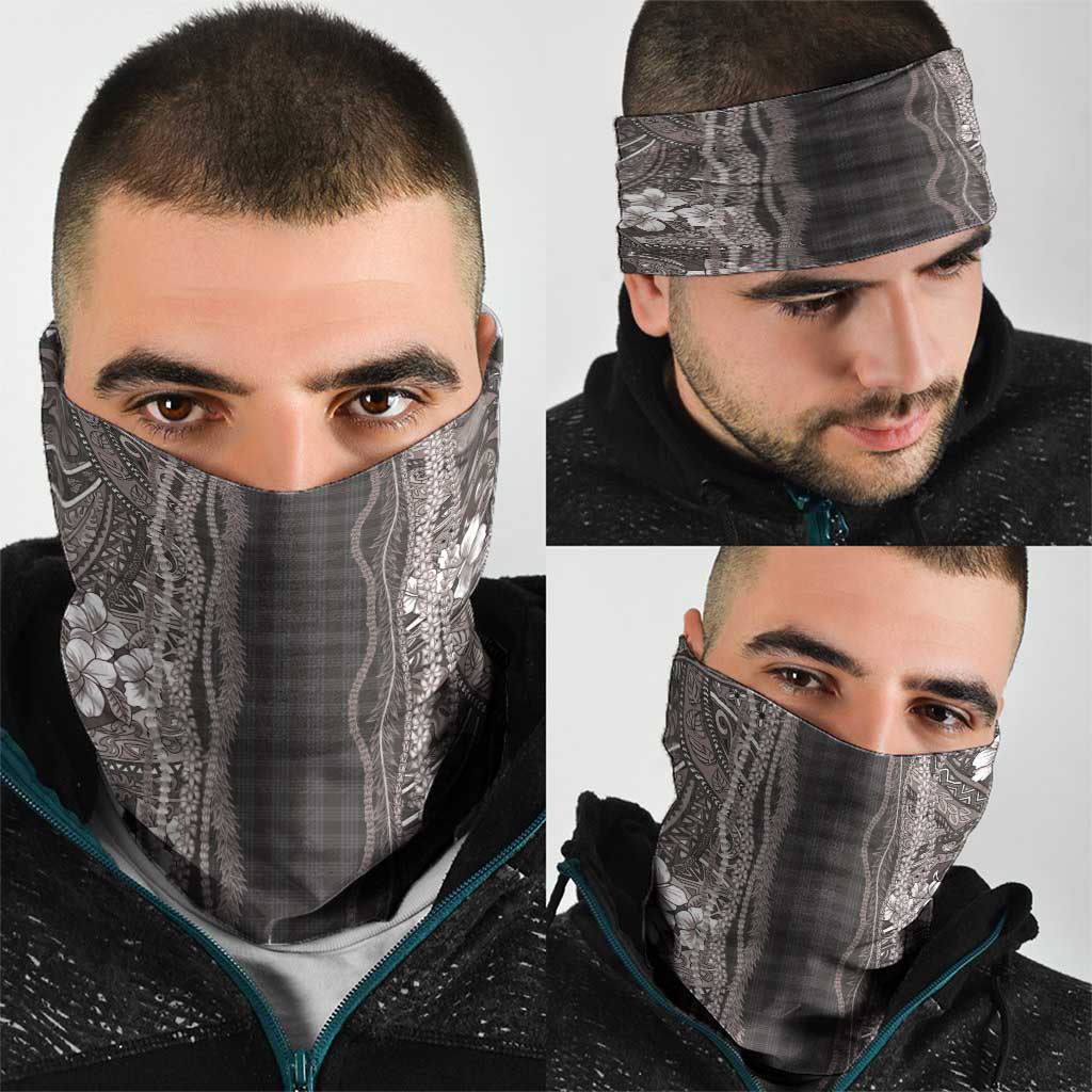 Hawaiian Art Flower Tribal with Lei Neck Gaiter Palaka Pattern Grayscale LT03 - Polynesian Pride