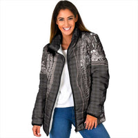 Hawaiian Art Flower Tribal with Lei Padded Jacket Palaka Pattern Grayscale - Polynesian Pride