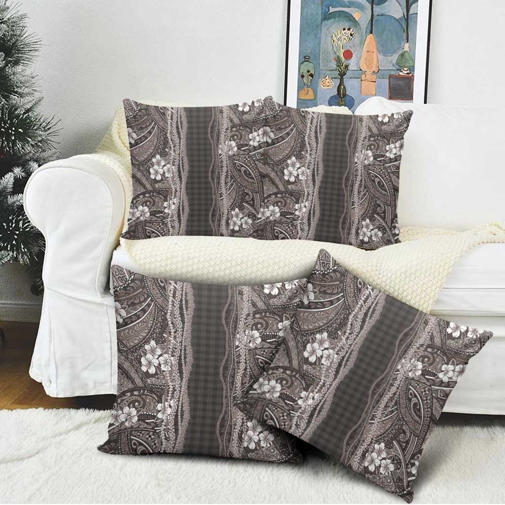 Hawaiian Art Flower Tribal with Lei Pillow Cover Palaka Pattern Grayscale - Polynesian Pride