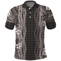 Hawaiian Art Flower Tribal with Lei Polo Shirt Palaka Pattern Grayscale - Polynesian Pride