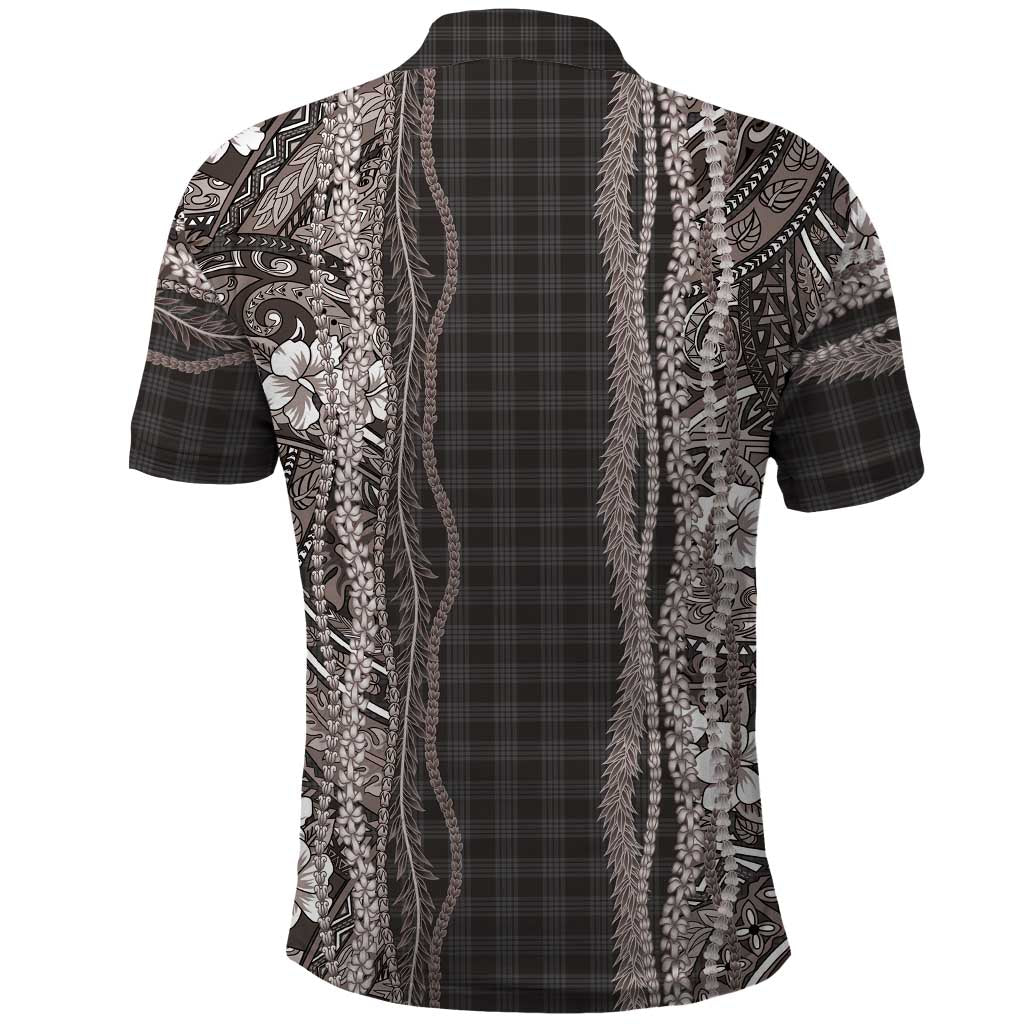 Hawaiian Art Flower Tribal with Lei Polo Shirt Palaka Pattern Grayscale - Polynesian Pride