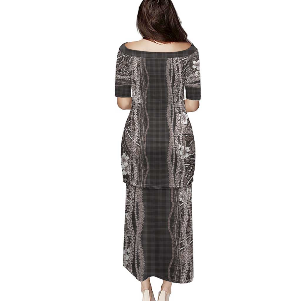 Hawaiian Art Flower Tribal with Lei Puletasi Palaka Pattern Grayscale LT03 - Polynesian Pride