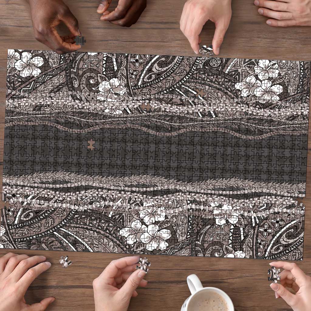 Hawaiian Art Flower Tribal with Lei Puzzle Palaka Pattern Grayscale LT03 - Polynesian Pride