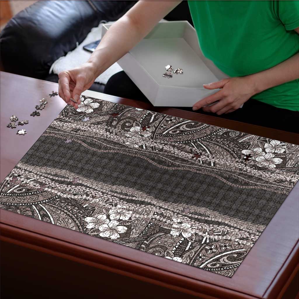 Hawaiian Art Flower Tribal with Lei Puzzle Palaka Pattern Grayscale LT03 - Polynesian Pride