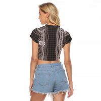 Hawaiian Art Flower Tribal with Lei Raglan Cropped T Shirt Palaka Pattern Grayscale - Polynesian Pride