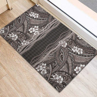 Hawaiian Art Flower Tribal with Lei Rubber Doormat Palaka Pattern Grayscale LT03 - Polynesian Pride