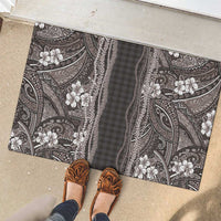 Hawaiian Art Flower Tribal with Lei Rubber Doormat Palaka Pattern Grayscale LT03 - Polynesian Pride