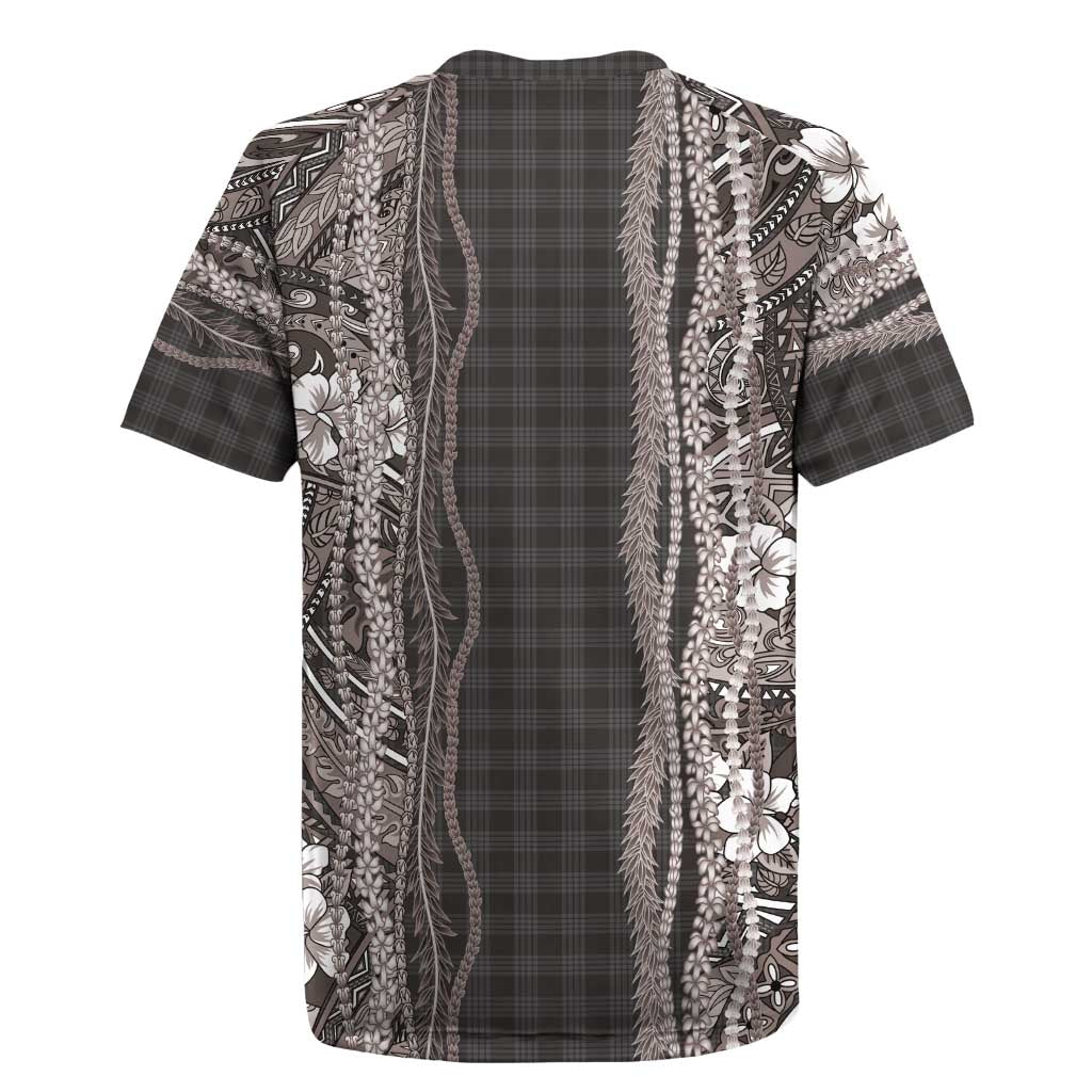 Hawaiian Art Flower Tribal with Lei Rugby Jersey Palaka Pattern Grayscale - Polynesian Pride