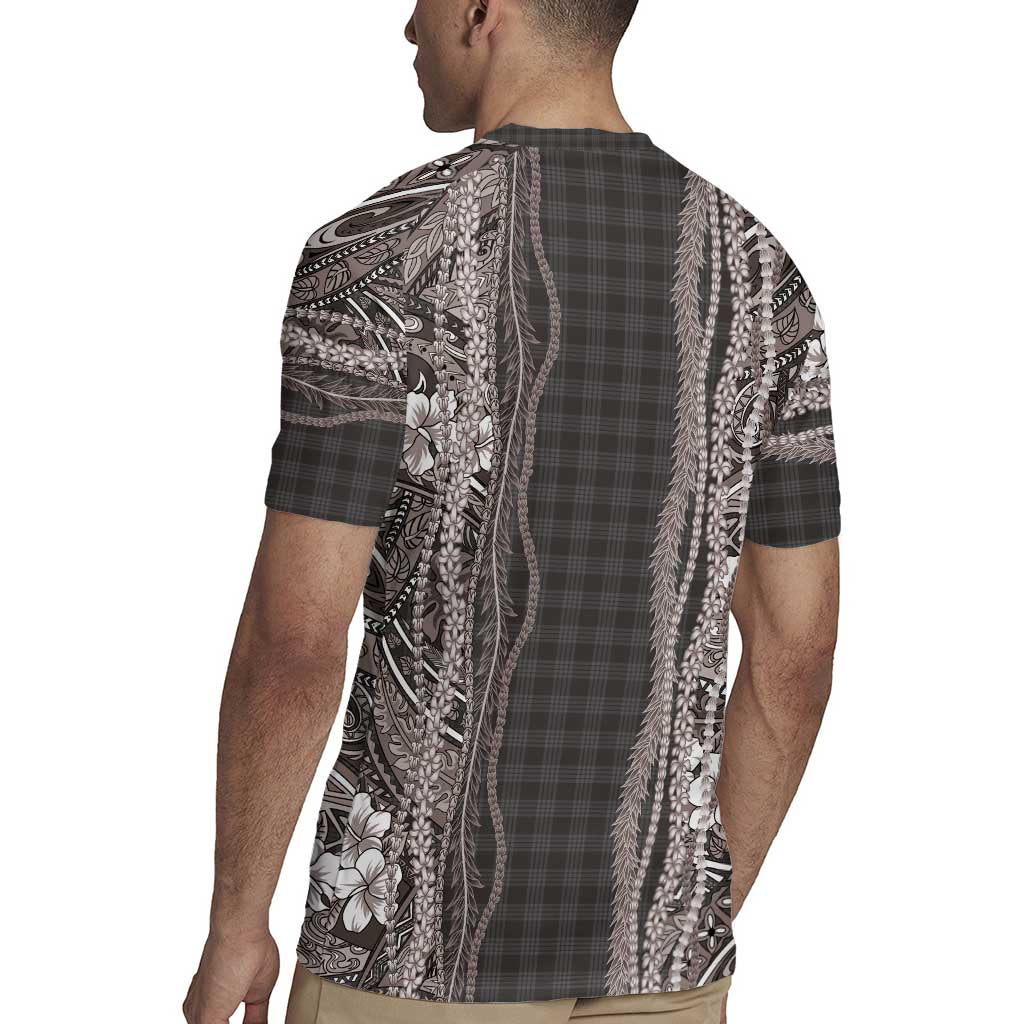 Hawaiian Art Flower Tribal with Lei Rugby Jersey Palaka Pattern Grayscale - Polynesian Pride
