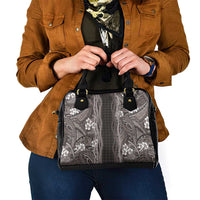 Hawaiian Art Flower Tribal with Lei Shoulder Handbag Palaka Pattern Grayscale LT03 - Polynesian Pride