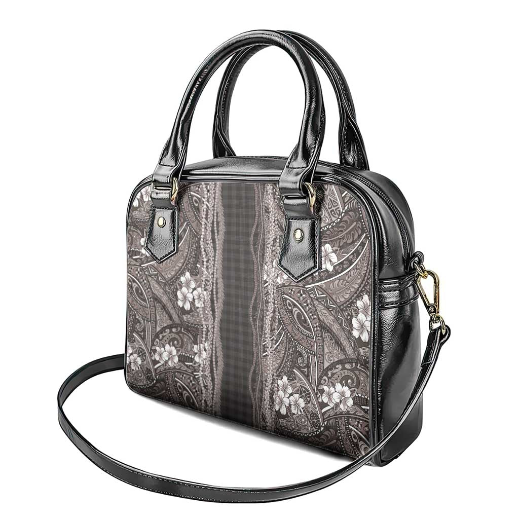 Hawaiian Art Flower Tribal with Lei Shoulder Handbag Palaka Pattern Grayscale LT03 - Polynesian Pride