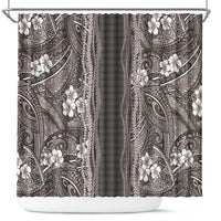 Hawaiian Art Flower Tribal with Lei Shower Curtain Palaka Pattern Grayscale - Polynesian Pride