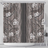 Hawaiian Art Flower Tribal with Lei Shower Curtain Palaka Pattern Grayscale - Polynesian Pride