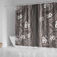 Hawaiian Art Flower Tribal with Lei Shower Curtain Palaka Pattern Grayscale - Polynesian Pride