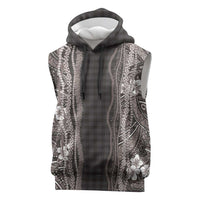Hawaiian Art Flower Tribal with Lei Sleeveless Hoodie Palaka Pattern Grayscale LT03 Gray - Polynesian Pride