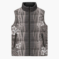 Hawaiian Art Flower Tribal with Lei Sleeveless Puffer Jacket Palaka Pattern Grayscale LT03 Unisex Gray - Polynesian Pride