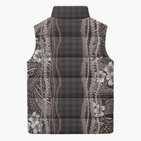 Hawaiian Art Flower Tribal with Lei Sleeveless Puffer Jacket Palaka Pattern Grayscale LT03 - Polynesian Pride