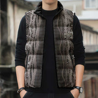 Hawaiian Art Flower Tribal with Lei Sleeveless Puffer Jacket Palaka Pattern Grayscale LT03 - Polynesian Pride