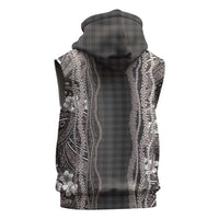 Hawaiian Art Flower Tribal with Lei Sleeveless Zip Hoodie Palaka Pattern Grayscale LT03 - Polynesian Pride