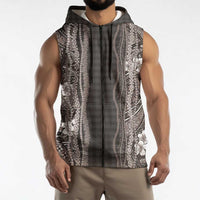 Hawaiian Art Flower Tribal with Lei Sleeveless Zip Hoodie Palaka Pattern Grayscale LT03 - Polynesian Pride