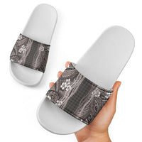 Hawaiian Art Flower Tribal with Lei Slide Sandals Palaka Pattern Grayscale - Polynesian Pride
