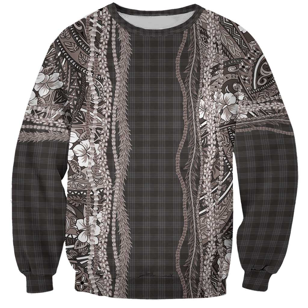 Hawaiian Art Flower Tribal with Lei Sweatshirt Palaka Pattern Grayscale LT03 Unisex Gray - Polynesian Pride