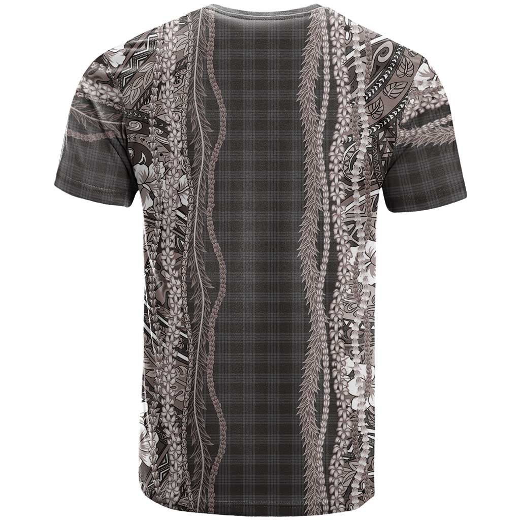 Hawaiian Art Flower Tribal with Lei T Shirt Palaka Pattern Grayscale - Polynesian Pride