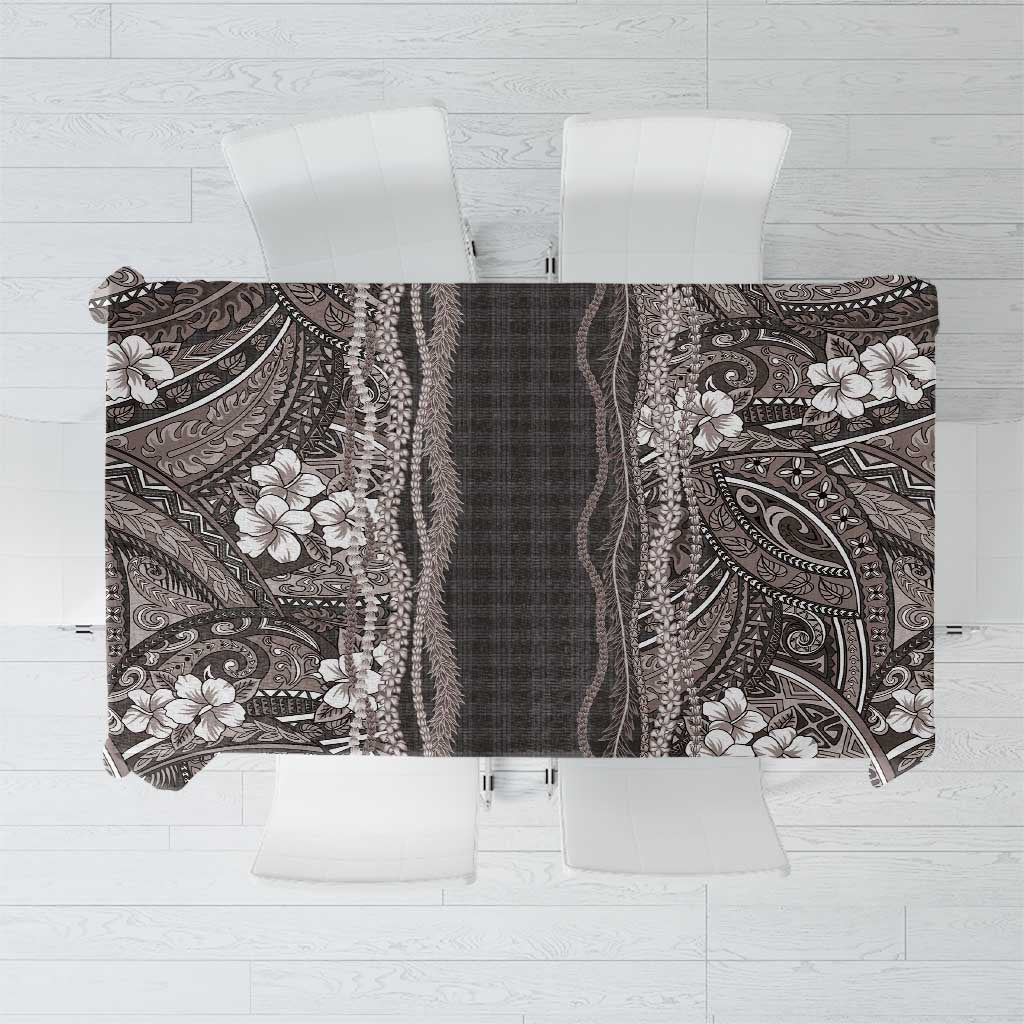 Hawaiian Art Flower Tribal with Lei Tablecloth Palaka Pattern Grayscale LT03 Gray - Polynesian Pride