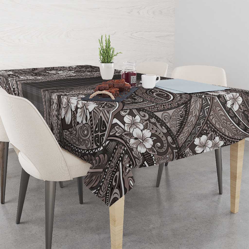 Hawaiian Art Flower Tribal with Lei Tablecloth Palaka Pattern Grayscale LT03 - Polynesian Pride
