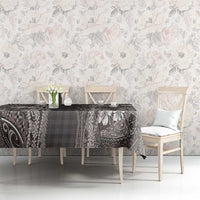 Hawaiian Art Flower Tribal with Lei Tablecloth Palaka Pattern Grayscale LT03 - Polynesian Pride