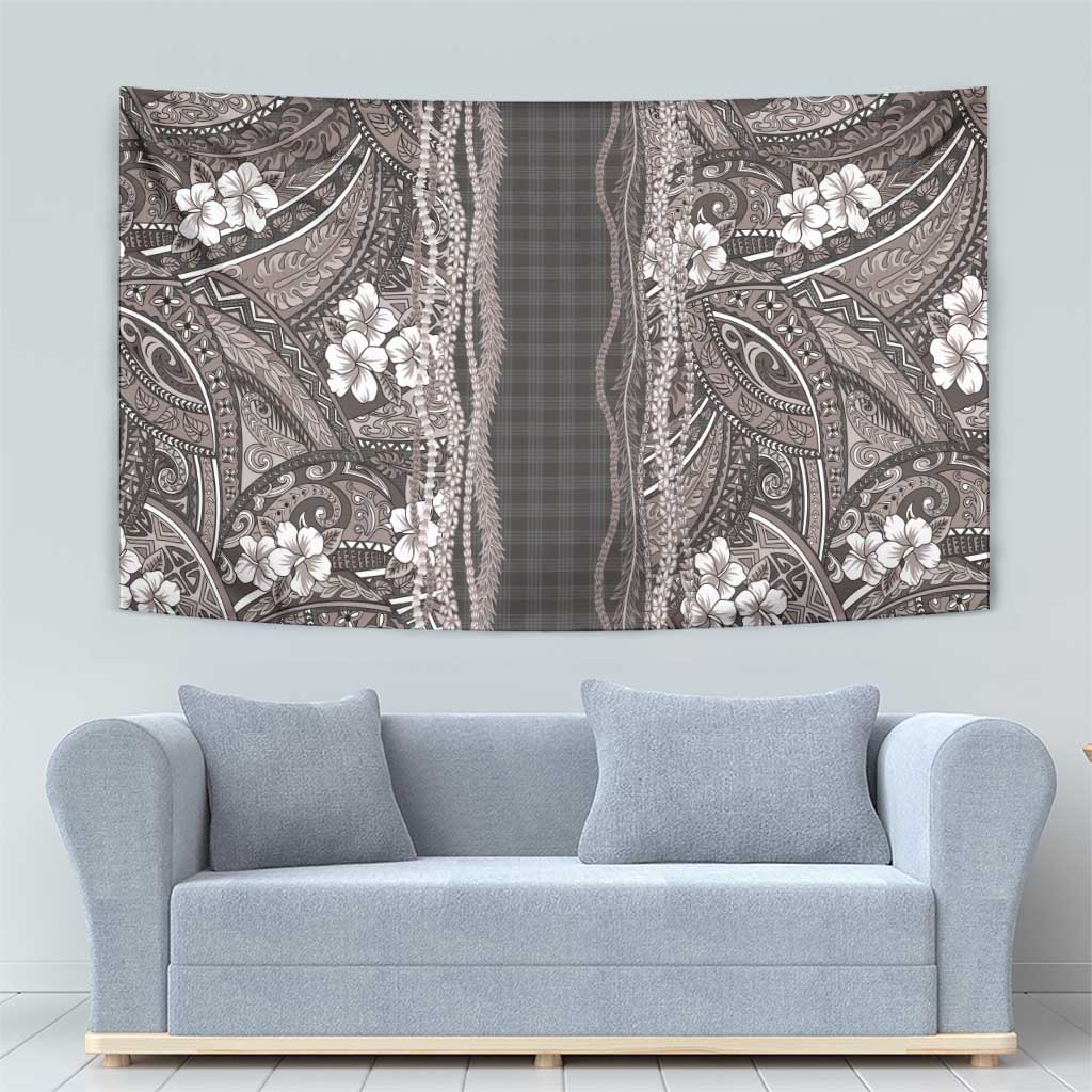 Hawaiian Art Flower Tribal with Lei Tapestry Palaka Pattern Grayscale - Polynesian Pride