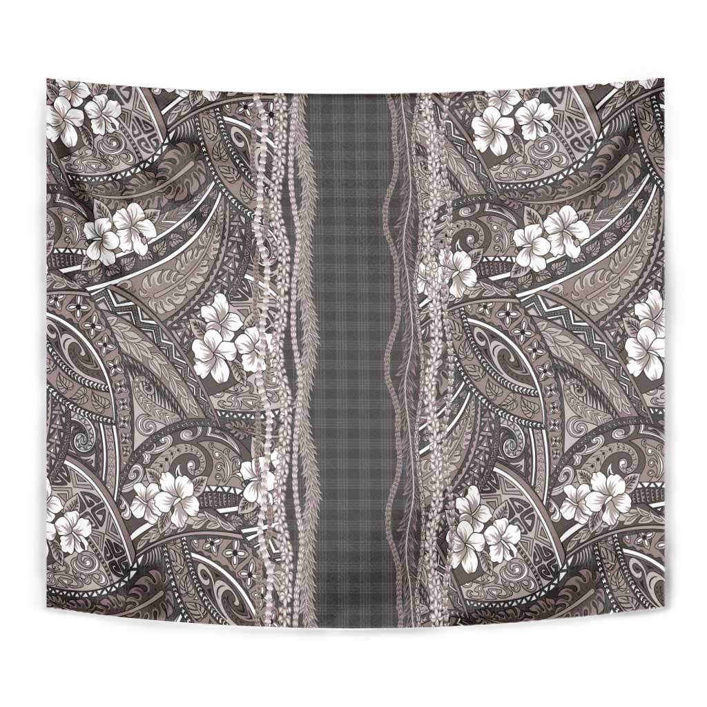 Hawaiian Art Flower Tribal with Lei Tapestry Palaka Pattern Grayscale - Polynesian Pride