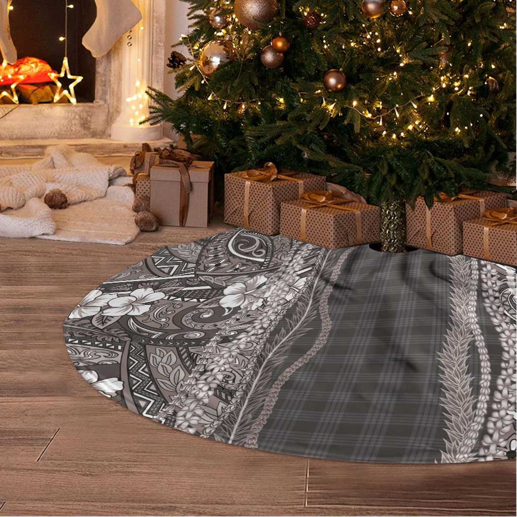 Hawaiian Art Flower Tribal with Lei Tree Skirt Palaka Pattern Grayscale LT03 - Polynesian Pride