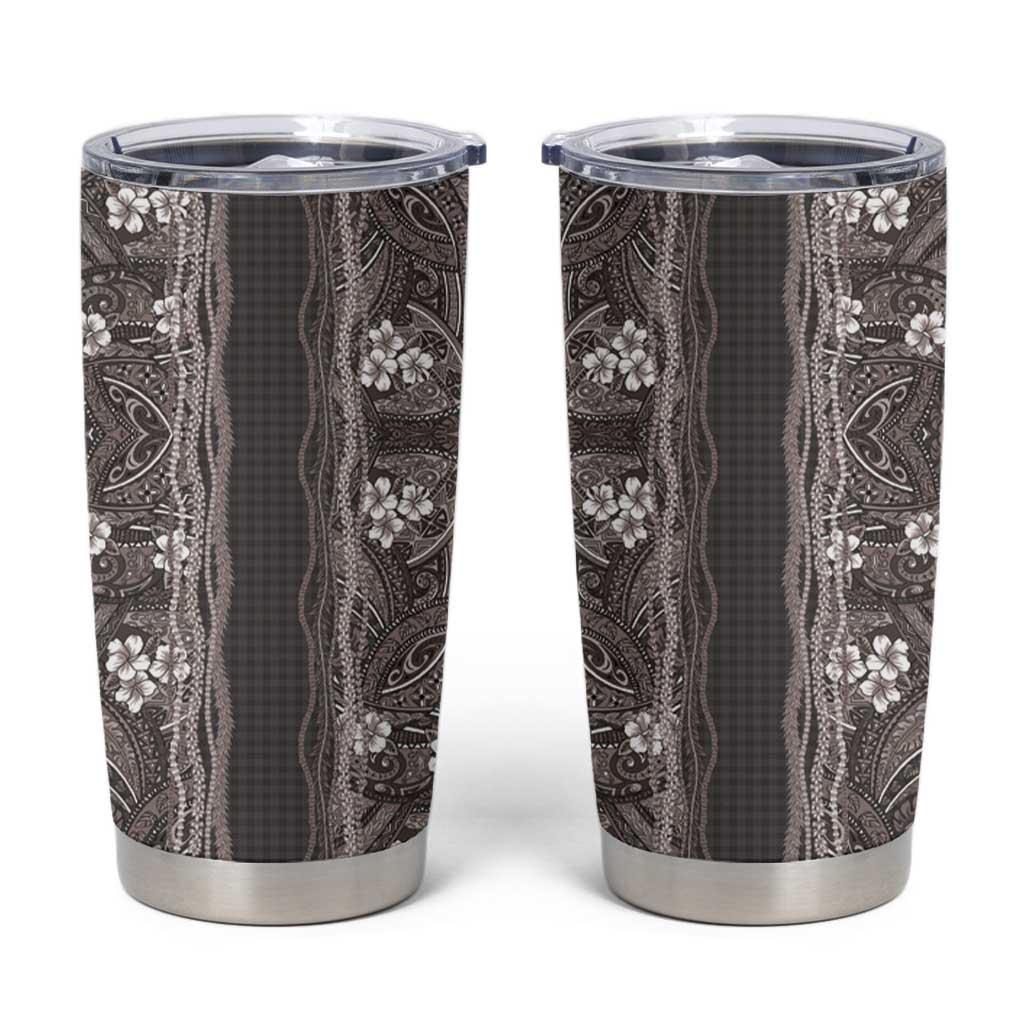 Hawaiian Art Flower Tribal with Lei Tumbler Cup Palaka Pattern Grayscale - Polynesian Pride