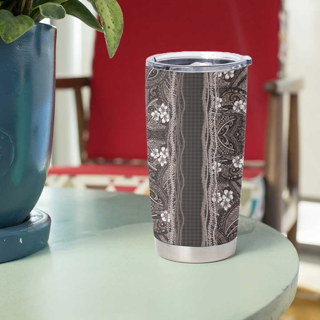 Hawaiian Art Flower Tribal with Lei Tumbler Cup Palaka Pattern Grayscale - Polynesian Pride