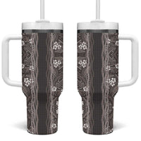 Hawaiian Art Flower Tribal with Lei Tumbler With Handle Palaka Pattern Grayscale - Polynesian Pride