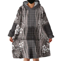 Hawaiian Art Flower Tribal with Lei Wearable Blanket Hoodie Palaka Pattern Grayscale LT03 - Polynesian Pride