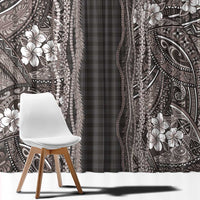 Hawaiian Art Flower Tribal with Lei Window Curtain Palaka Pattern Grayscale - Polynesian Pride