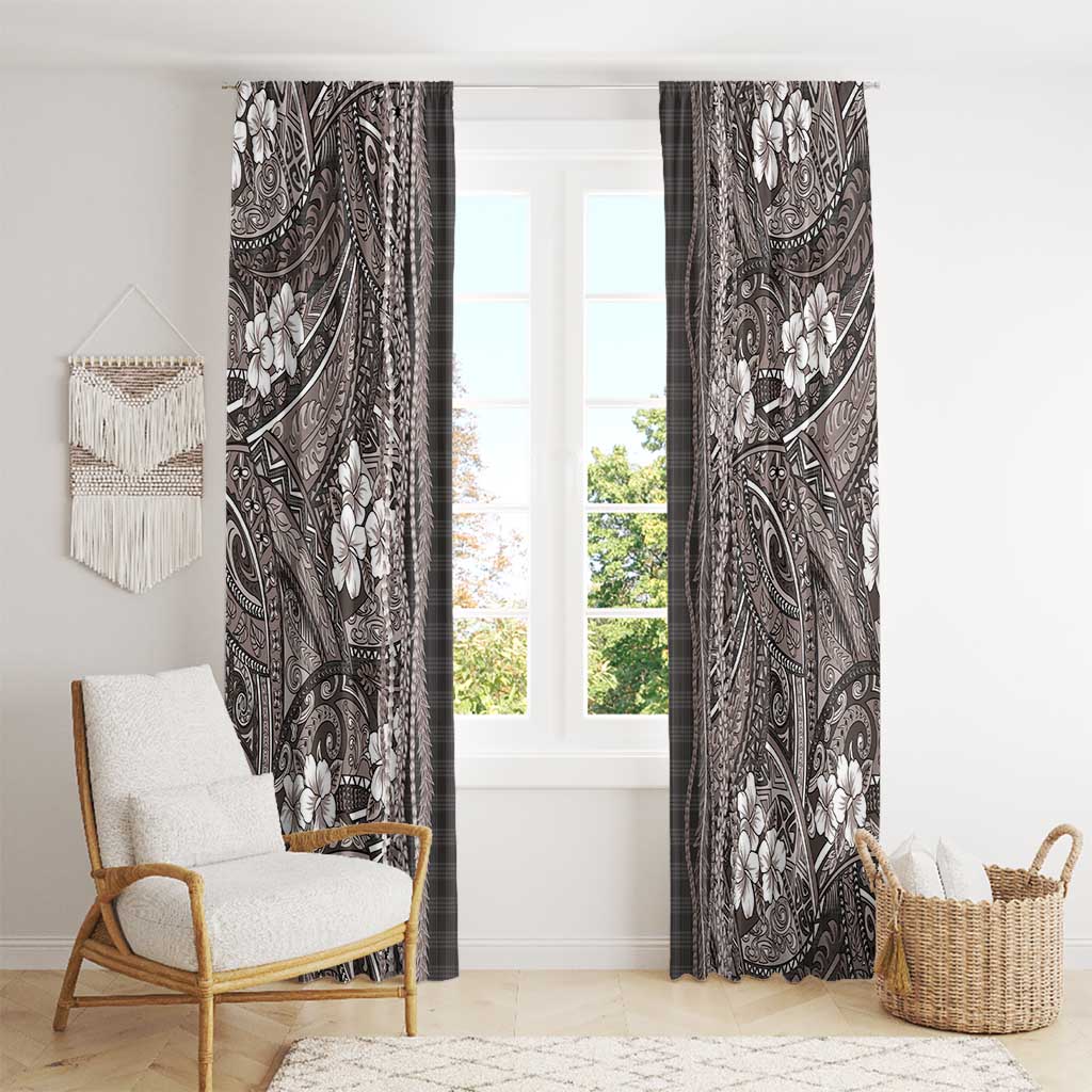 Hawaiian Art Flower Tribal with Lei Window Curtain Palaka Pattern Grayscale - Polynesian Pride