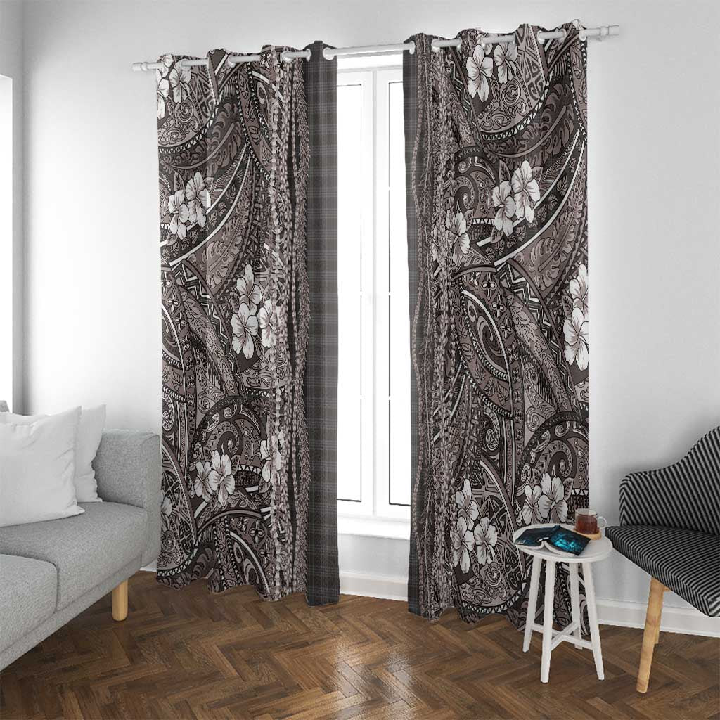 Hawaiian Art Flower Tribal with Lei Window Curtain Palaka Pattern Grayscale - Polynesian Pride