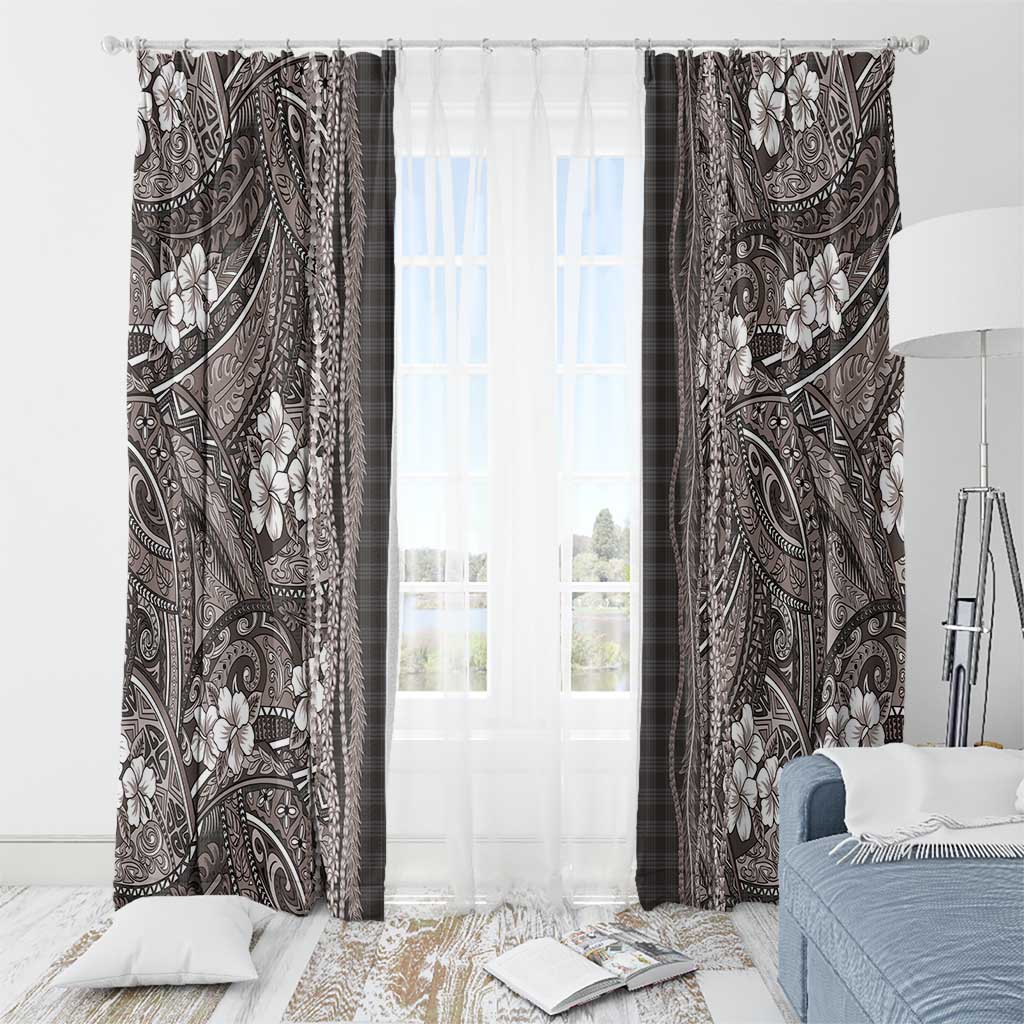 Hawaiian Art Flower Tribal with Lei Window Curtain Palaka Pattern Grayscale - Polynesian Pride