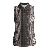 Hawaiian Art Flower Tribal with Lei Women Sleeveless Polo Shirt Palaka Pattern Grayscale LT03 Female Gray - Polynesian Pride